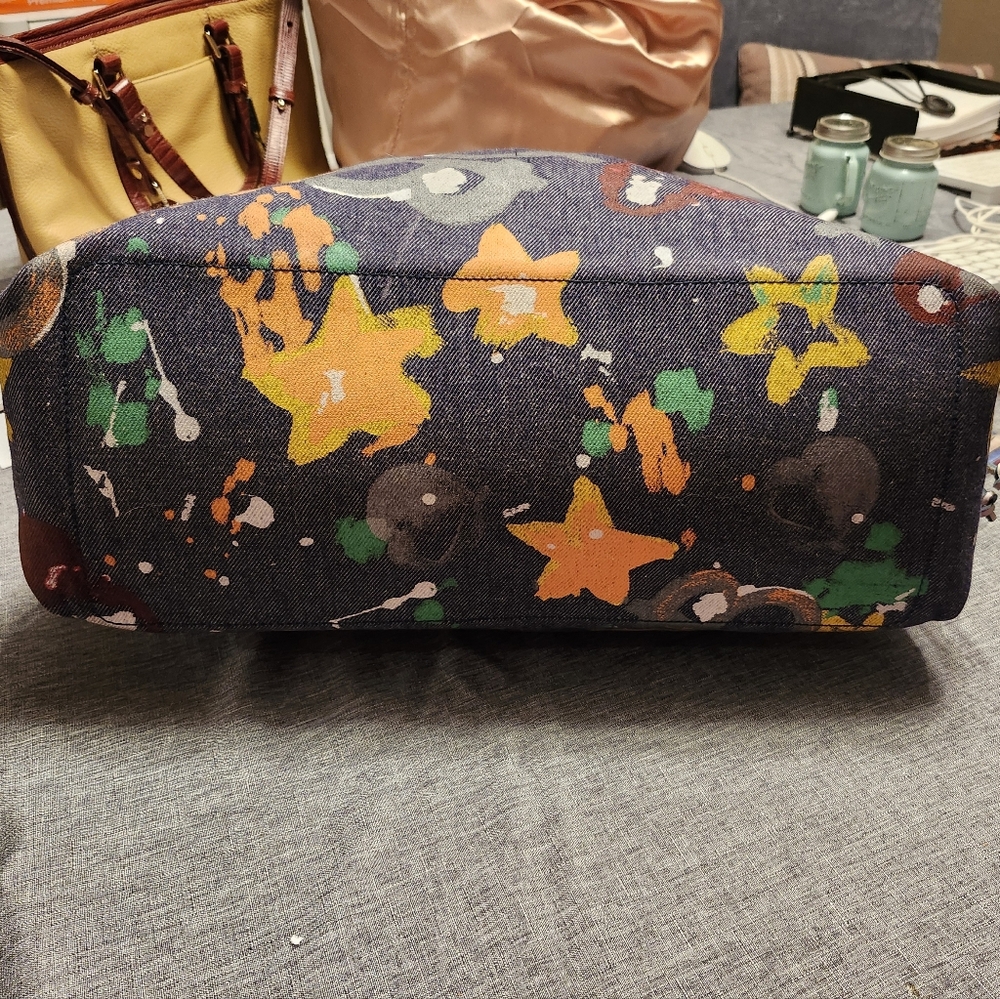 Dooney And Bourke -Vintage Denim Splatter Paint Chain And Leather Strap Bag - Picture 16 of 16